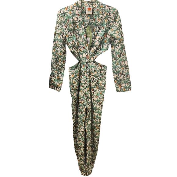 Farm Rio Mini toucans linen blazer jumpsuit size small - Picture 2 of 7